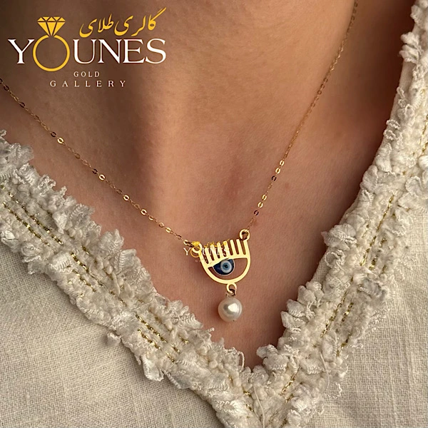 گردنبند طلا کیارا چشم نظر مروارید دار